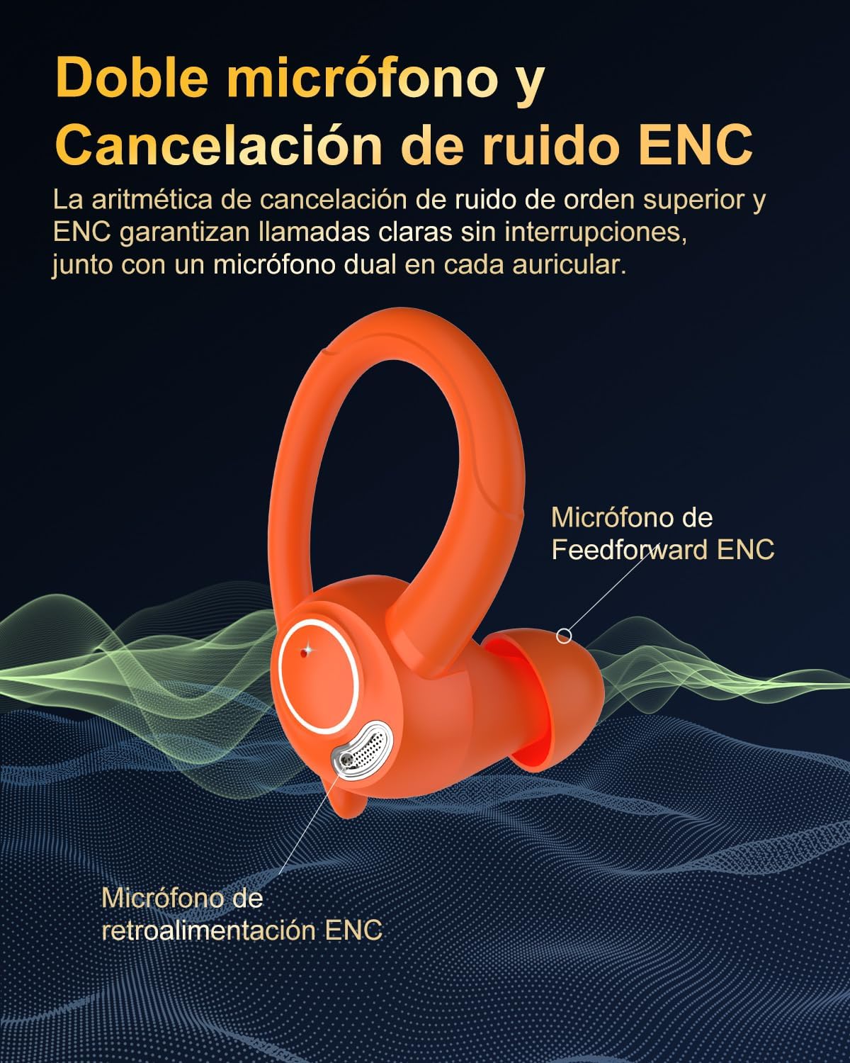 Detalle 2 de Bluetooth Kopfhörer Sport, In-Ear, kabellos, IP7, Orange
