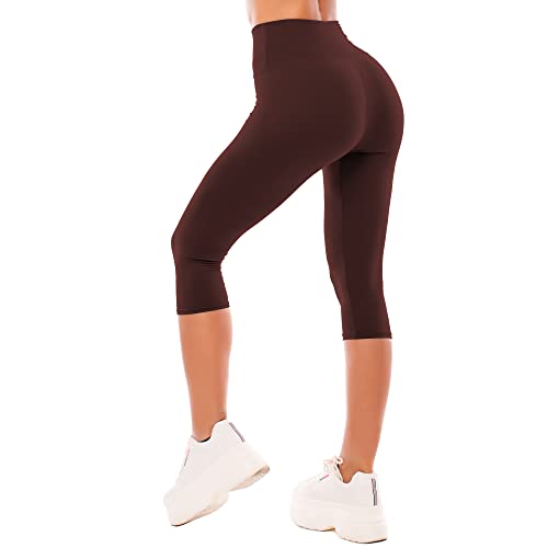 Detalle de SINOPHANT Legging 3/4 Femmes Pantalon de Sport Marron LXL – confort et contenance sous contrôle