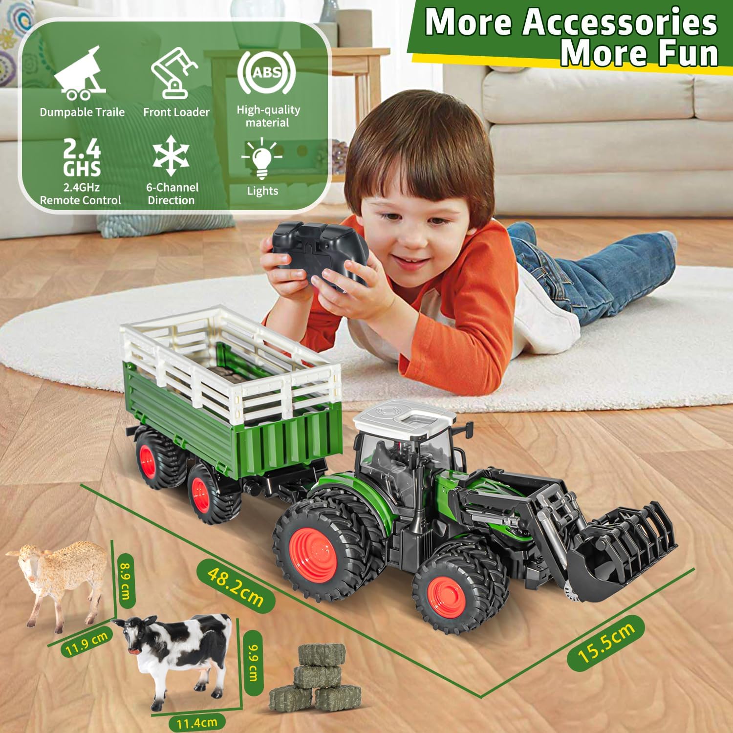 Thumbnail 5 de PENGBU Trattore Telecomandato per Bambini 3–8 anni: set agricolo completo con mucca, pecora e accessori