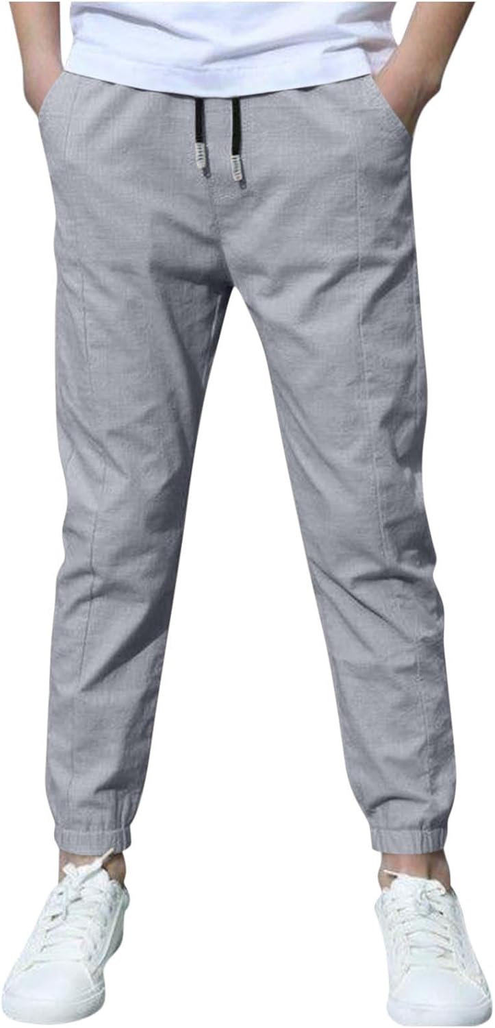 Detalle de DeHolifer: Confezione da 2 Pantaloni in Cotone e Lino per Ragazzo – Vita Elastica, Leggeri e Traspiranti