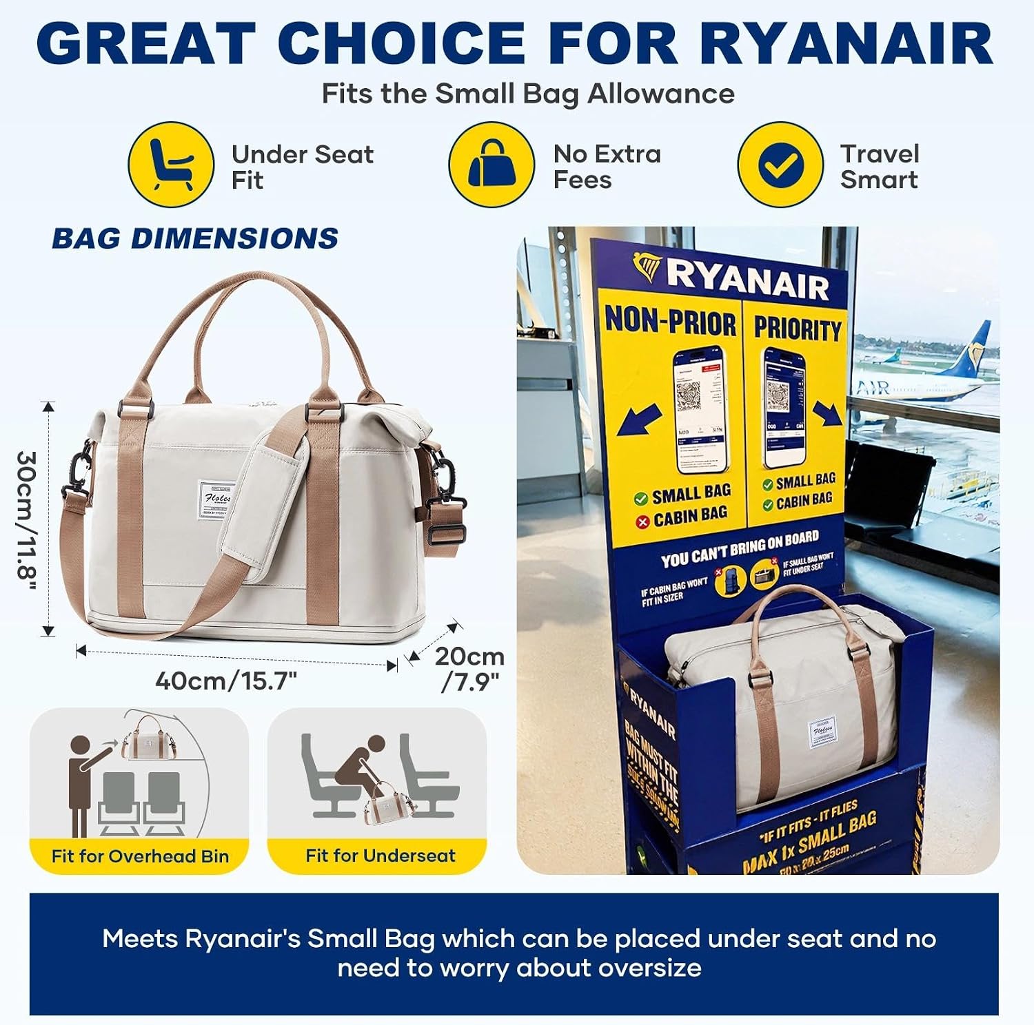 Thumbnail 1 de SEAFEW Borsone da Viaggio 40x30x20 cm: bagaglio a mano Ryanair con scomparto scarpe e tasche multiple