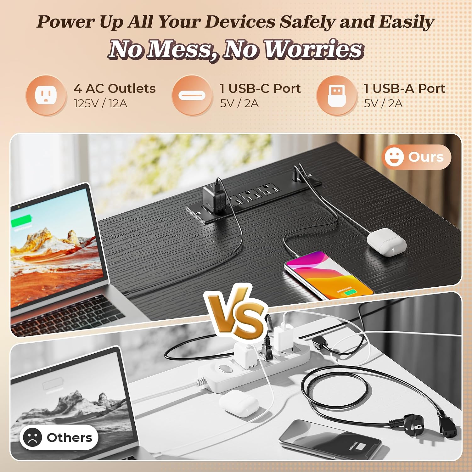 Thumbnail 3 de PRAISUN 53-Inch L-Shaped Desk with Power Outlets, 4 Drawers & Reversible Layout