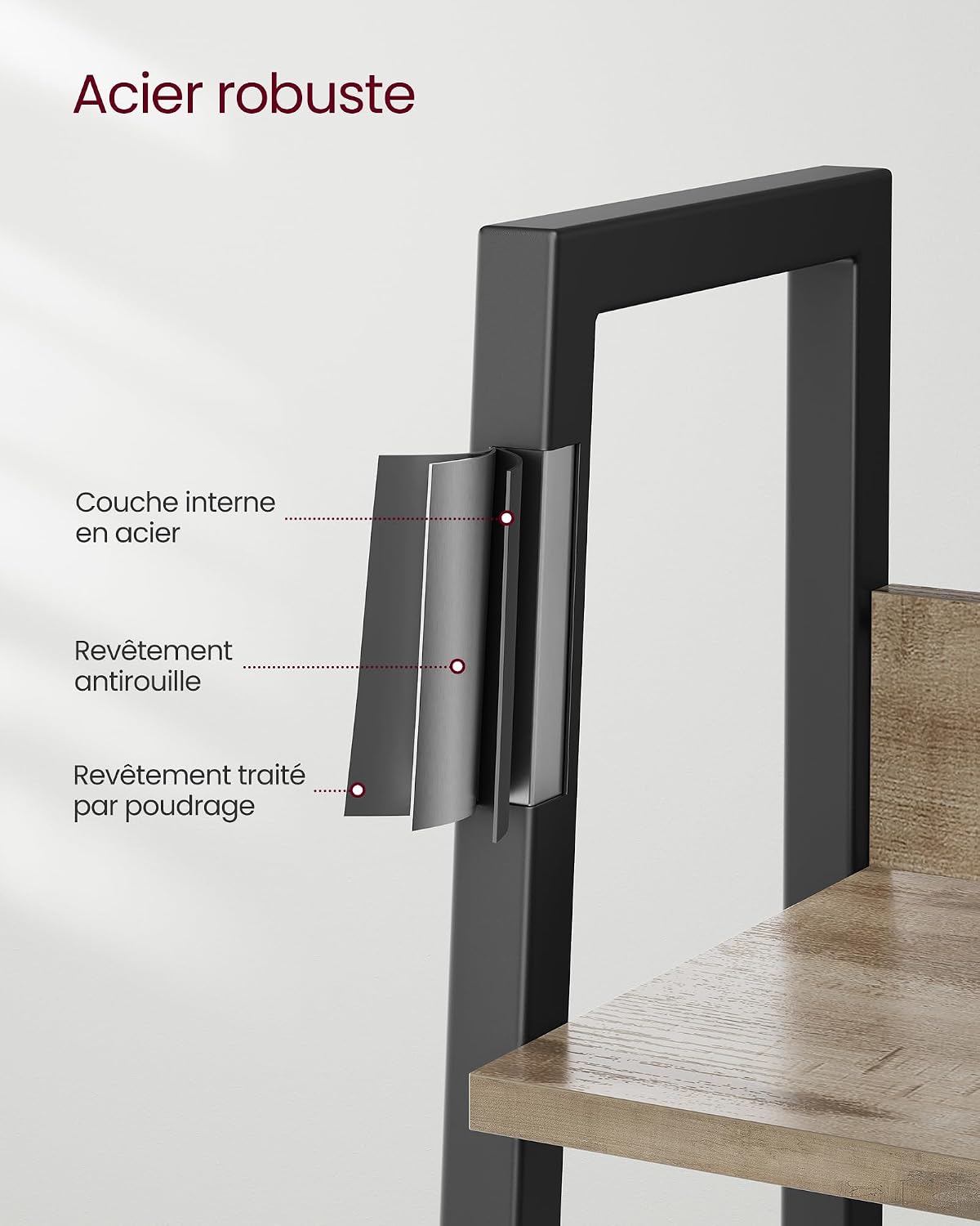 Detalle de VASAGLE Étagère Échelle à 5 niveaux LLS109B50V2 - Bois Marron Camel et Noir