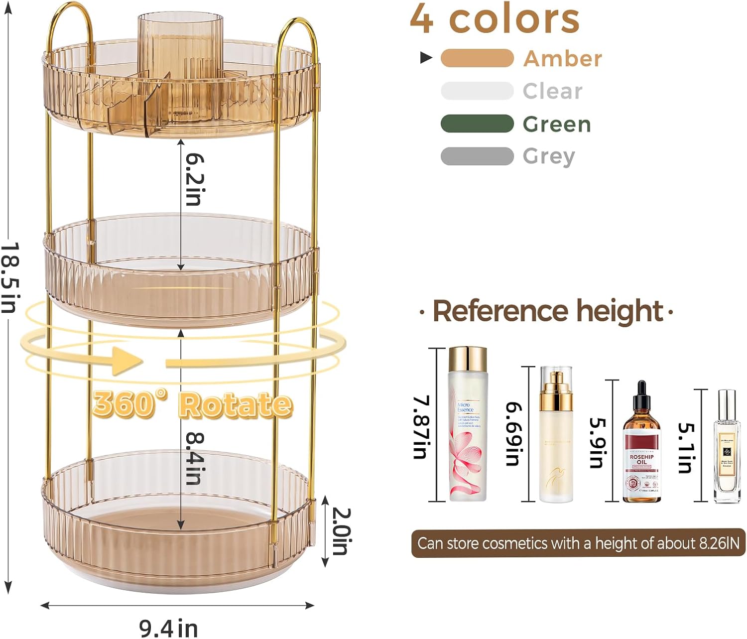 Detalle 2 de 360° Rotating Makeup Organizer 3-Tier 💄