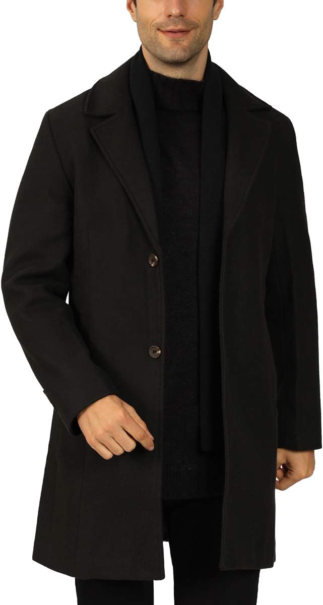 Detalle de WULFUL Men’s Wool Trench Coat, Slim-Fit Winter Coat with Two Styles