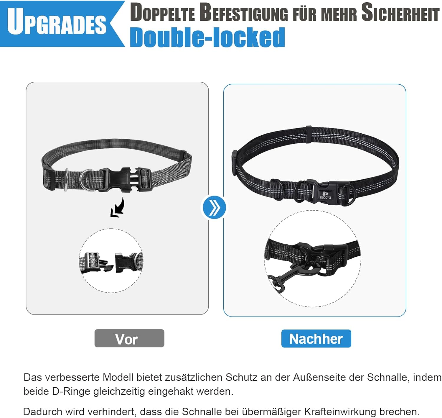 Detalle 2 de Snocyo Jogging-Hundeleine – elastische 2-in-1 Leine mit Gürtel & Doppelgriff (bis 50 kg)