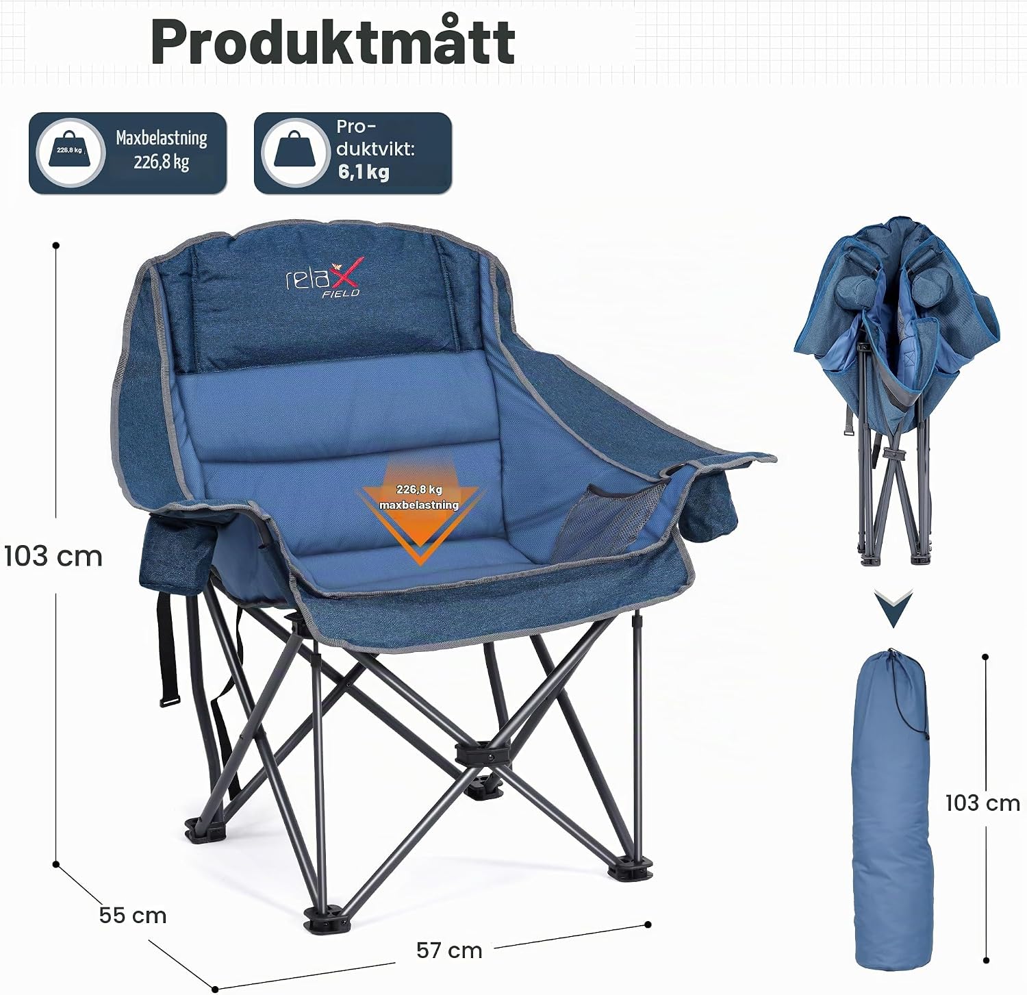 Detalle de RELAX FIELD RS01-S047 XXL campingstol, vadderad och hopfällbar