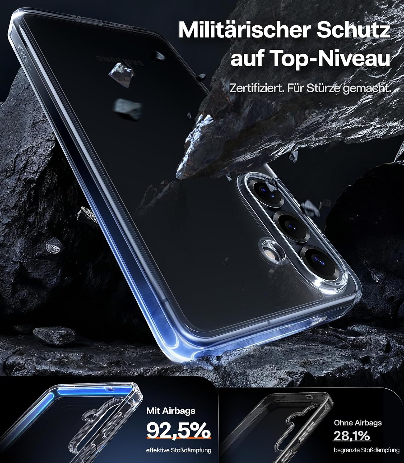 Detalle de TORRAS Guardian Hülle für Samsung Galaxy S26 – 360° Airbags, stoßfest & transparent