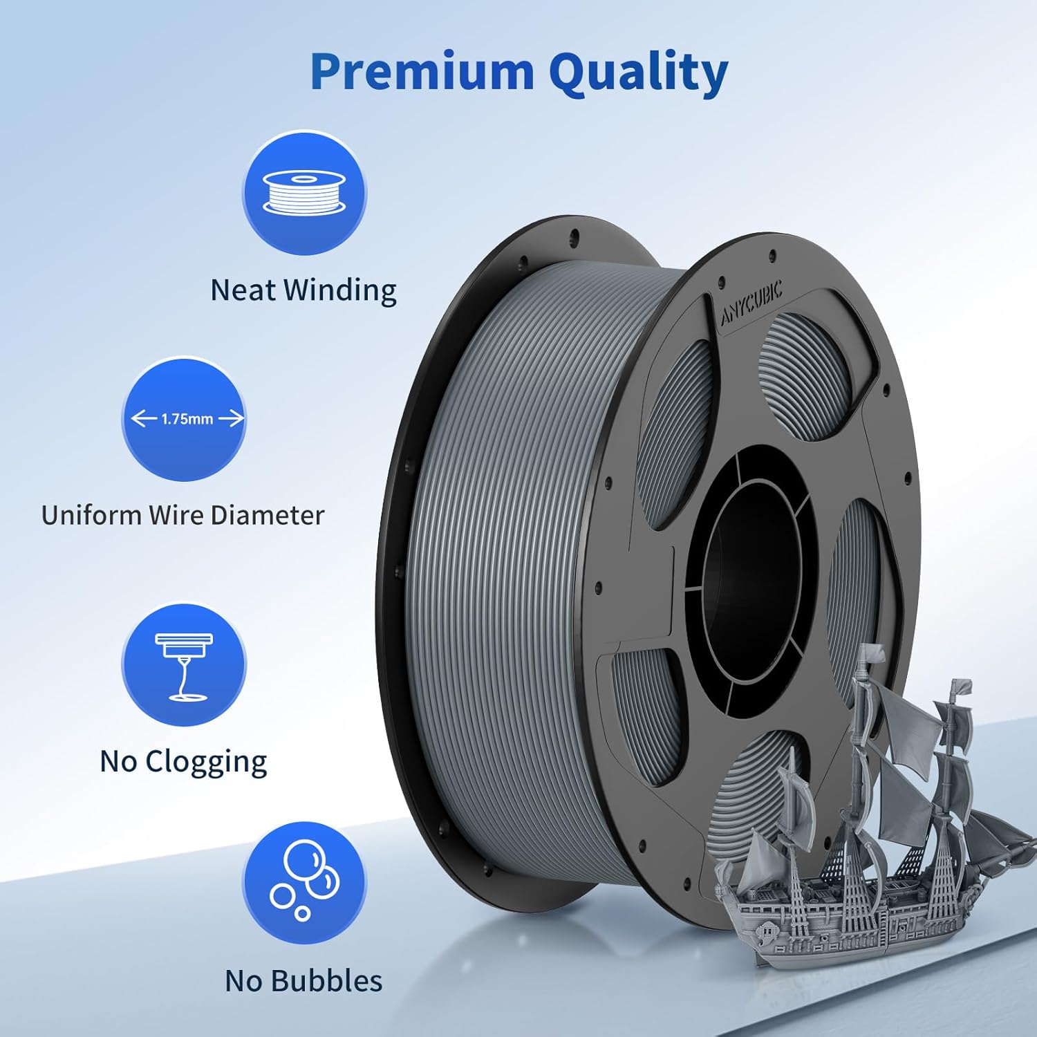 Thumbnail 1 de Anycubic PLA Filament 1.75mm (Intelligent Identification) – 4 Pack 1KG Reusable Spools, Grey