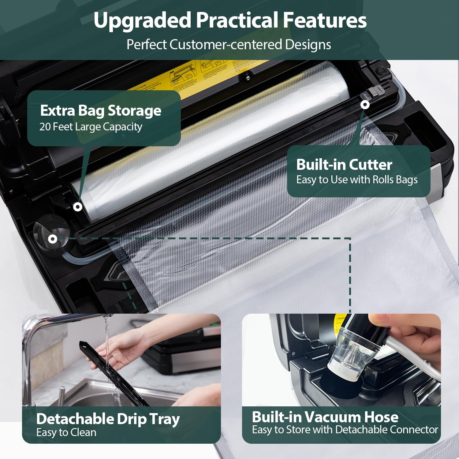 Thumbnail 5 de 95kPa AquaLock Vacuum Sealer with Built-In Cutter and 2 Bag Rolls