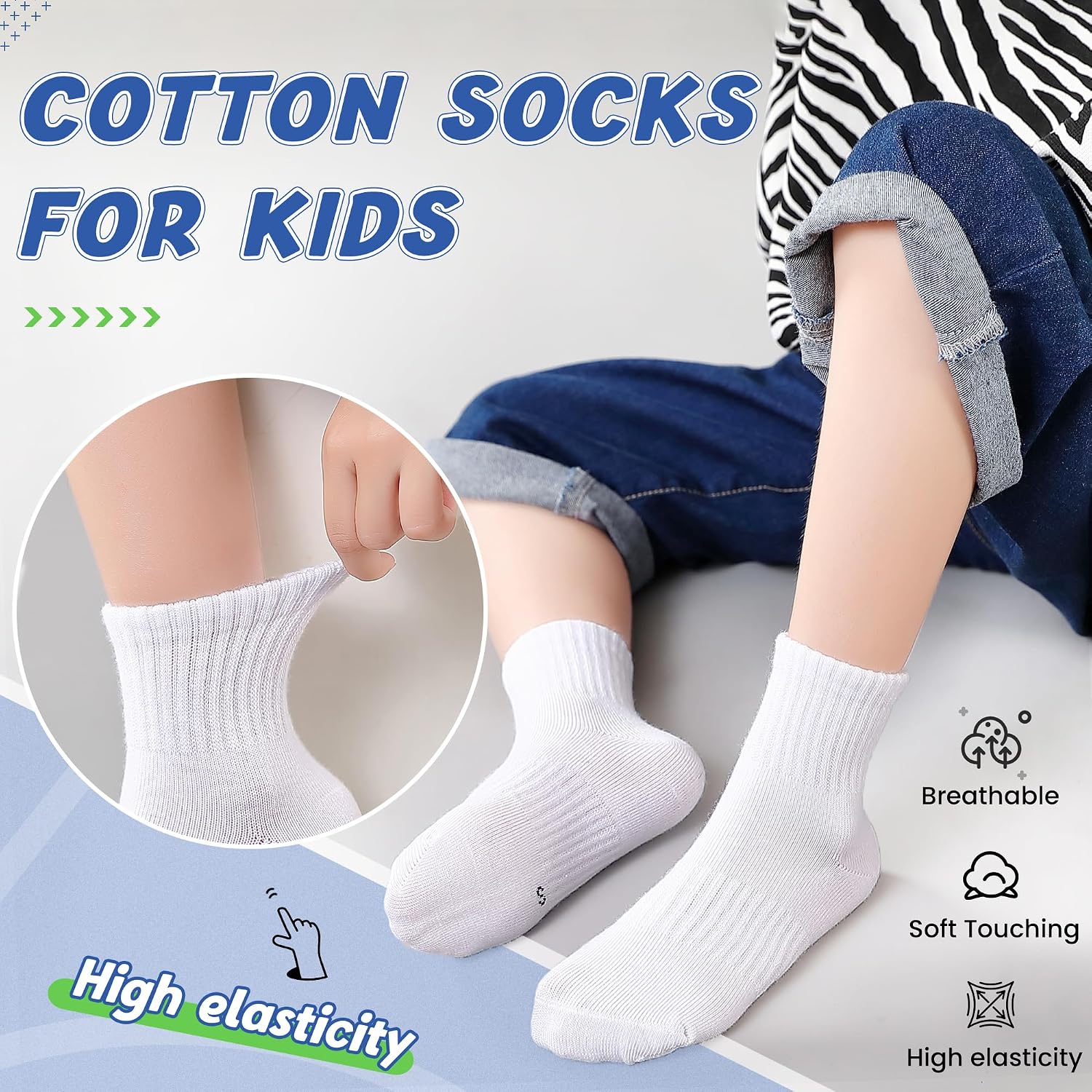Thumbnail 2 de SEEYAN Kids Socks: Classic Black, White & Grey Crew Socks for Busy Kids