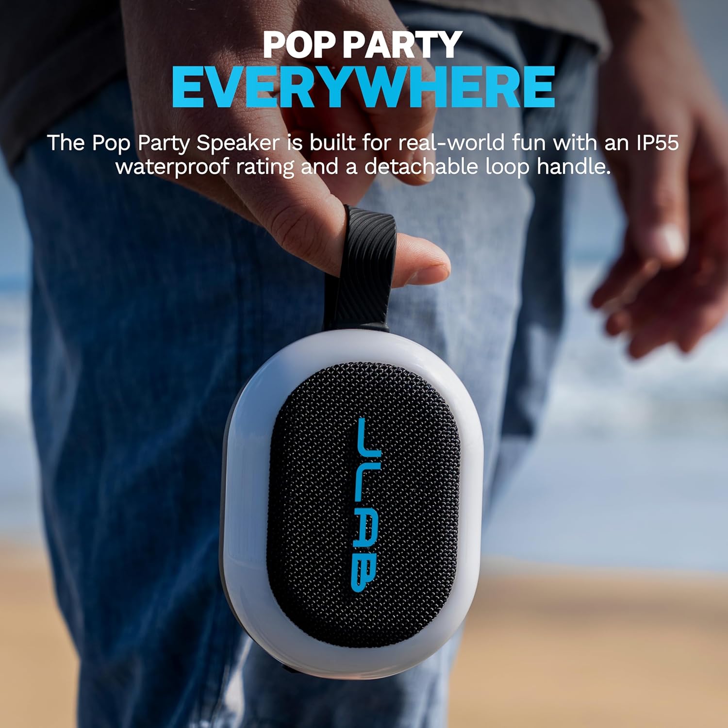 Thumbnail 5 de JLab Pop Party cassa Bluetooth ultra-portatile da 5W con luci RGB e autonomia fino a 8+ ore (IP55) – Nero