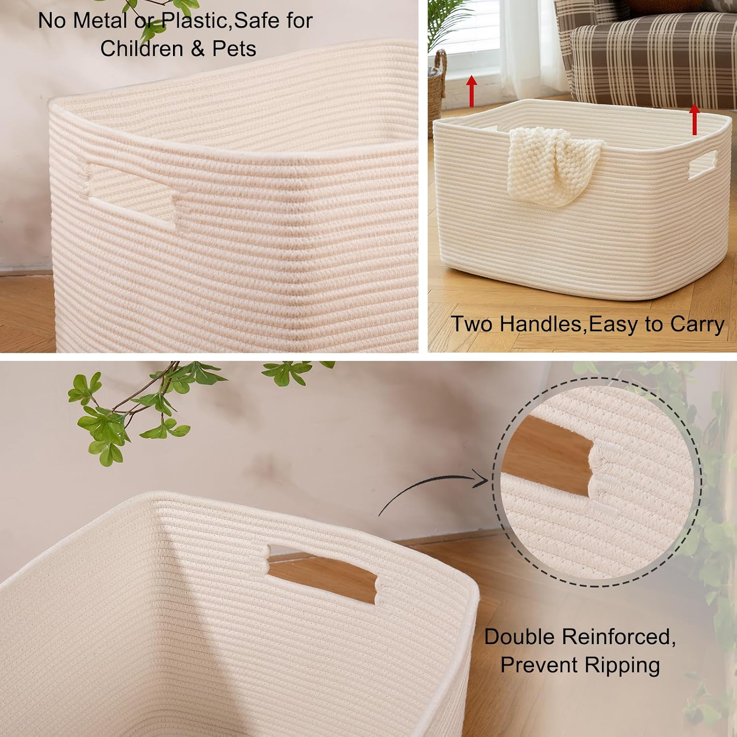 Thumbnail 5 de OIAHOMY FSB-A-C-110L XXXLarge Cotton Rope Storage Basket, 118L, White