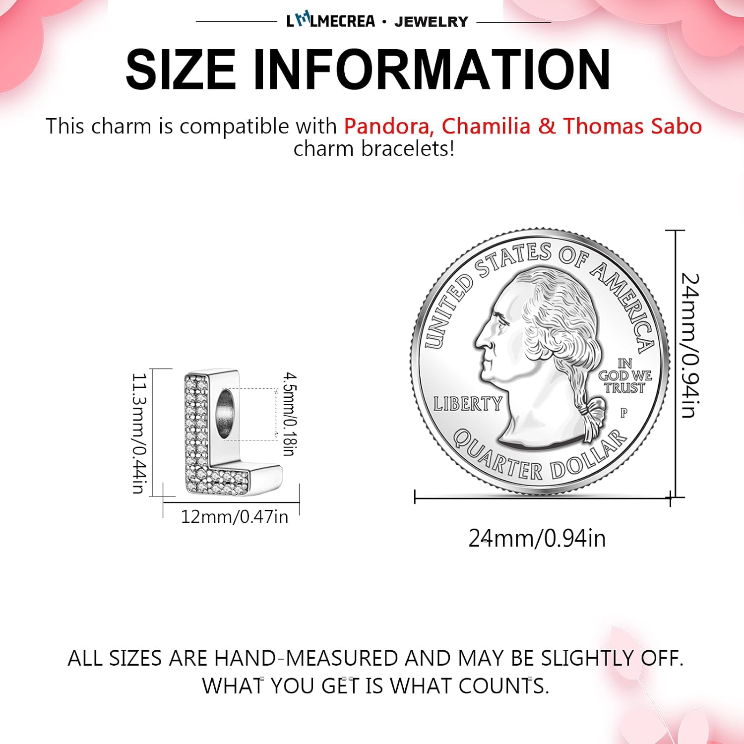 Detalle de LMLMECREA Charms Anhänger 925 Sterling Silber – Initiale L mit Gelbem Herz, 4,6 mm Ring, kompatibel mit europäischen Markenarmbändern