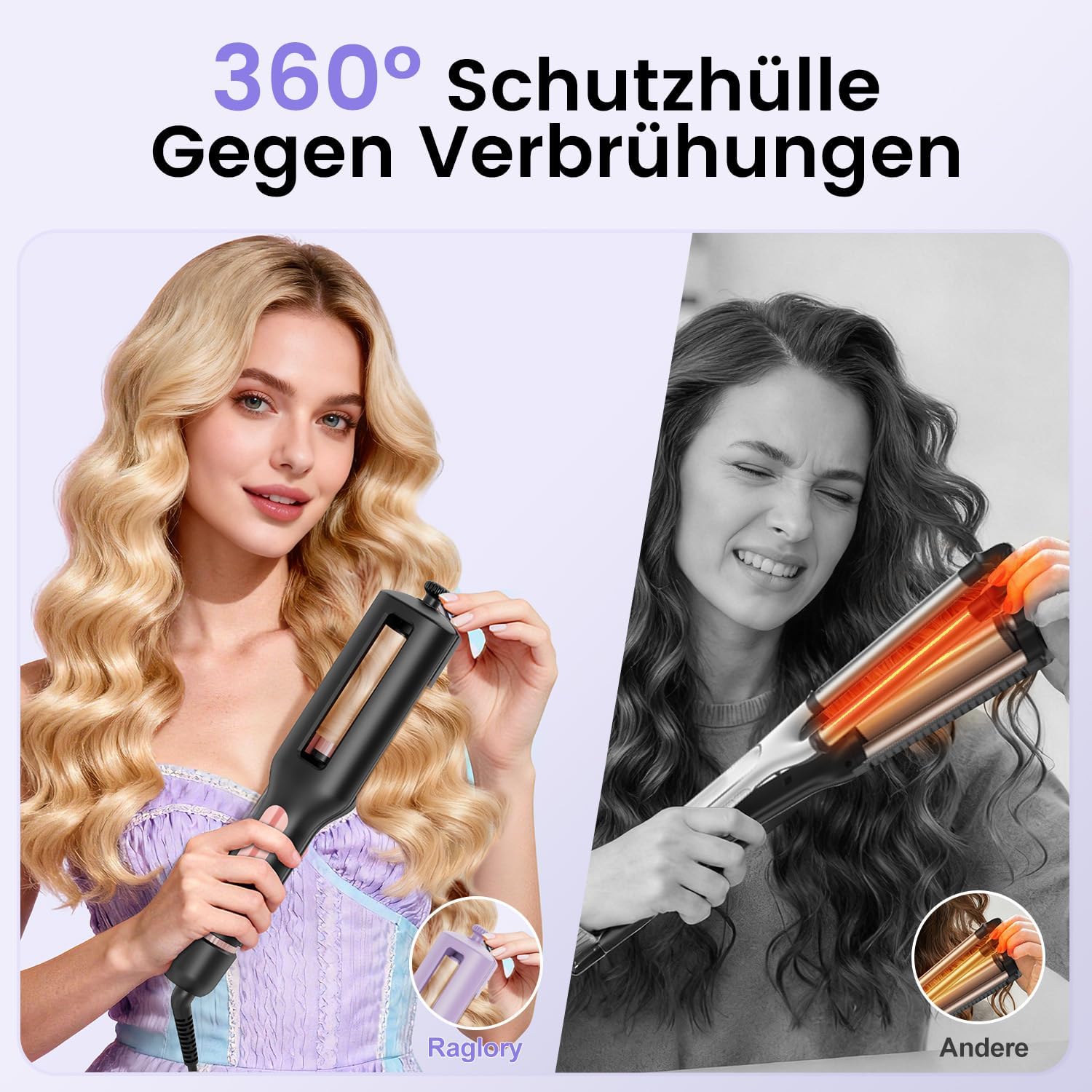 Detalle de 22/25/32/38 mm einstellbares Welleneisen für Haare (4-in-1) – Beach Waves & Mermaid-Waves Lockenstab in Roségold