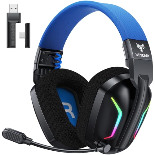 Detalle de WESEARY Gaming Headset Wireless mit Mikrofon – kompatibel mit PS5, PS4, PC, Switch