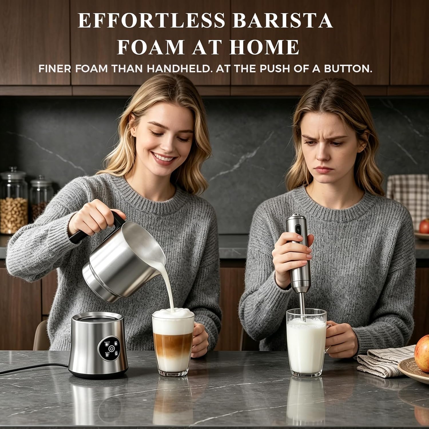 Detalle de Milk Frother and Steamer with Detachable Stainless Steel Jug — 4-in-1 Foam Maker for Hot & Cold Froth