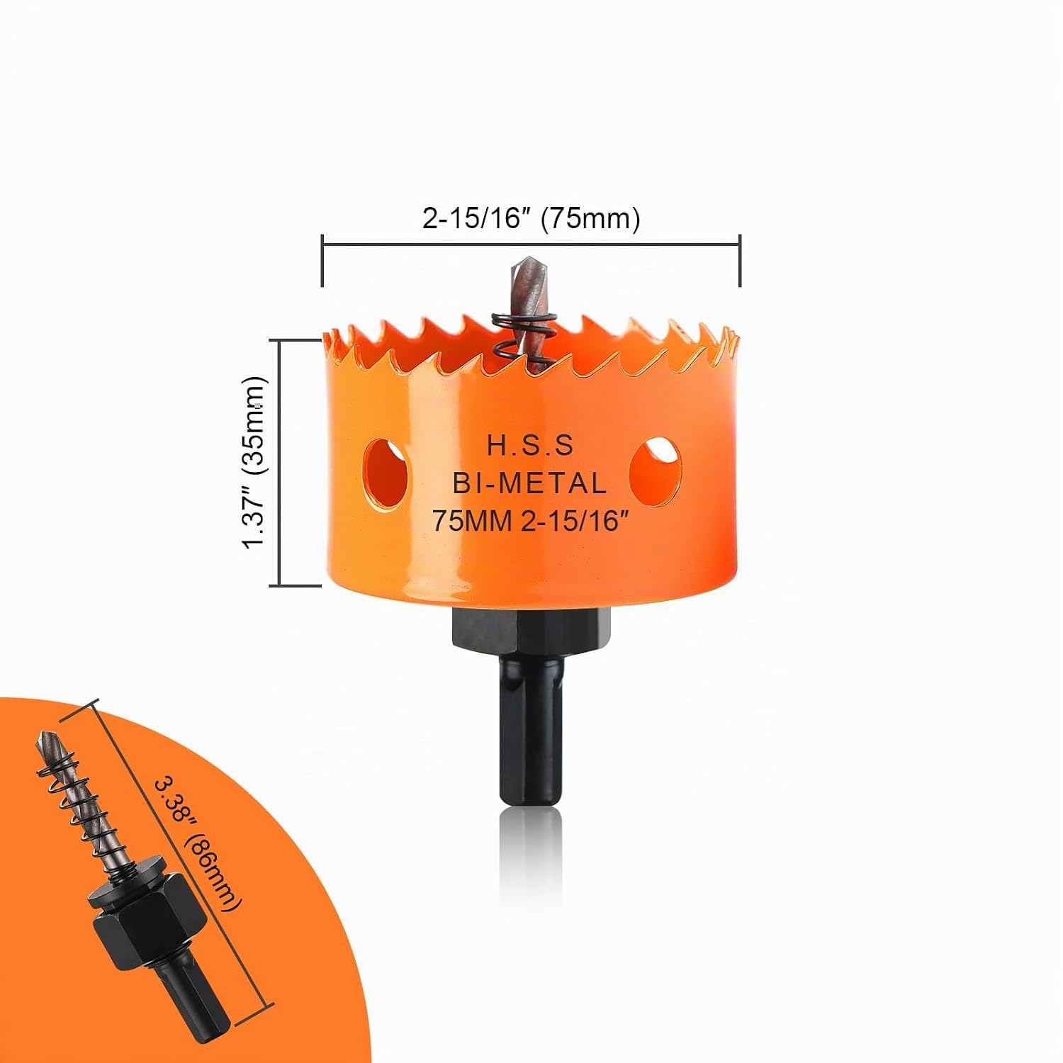 Detalle 2 de Lochsäge 75 mm Orange – M42 HSS Bi-Metall Lochsäge für Holz, Trockenbau und Dünnblech