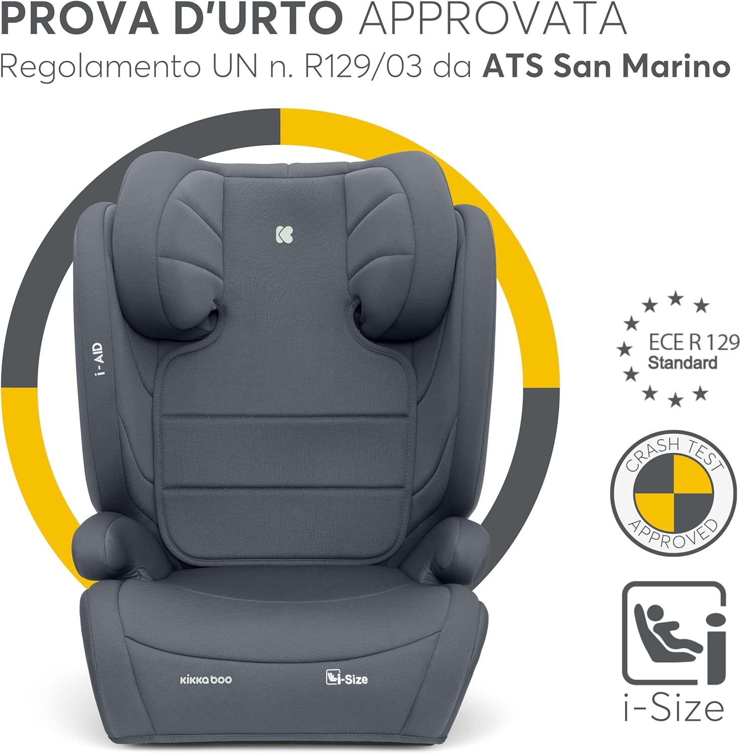 Detalle de KikkaBoo Seggiolino Auto 15-36 kg i-AID – Gruppo 2/3 i-SIZE, 100-150 cm, 3,5-12 Anni, Grigio