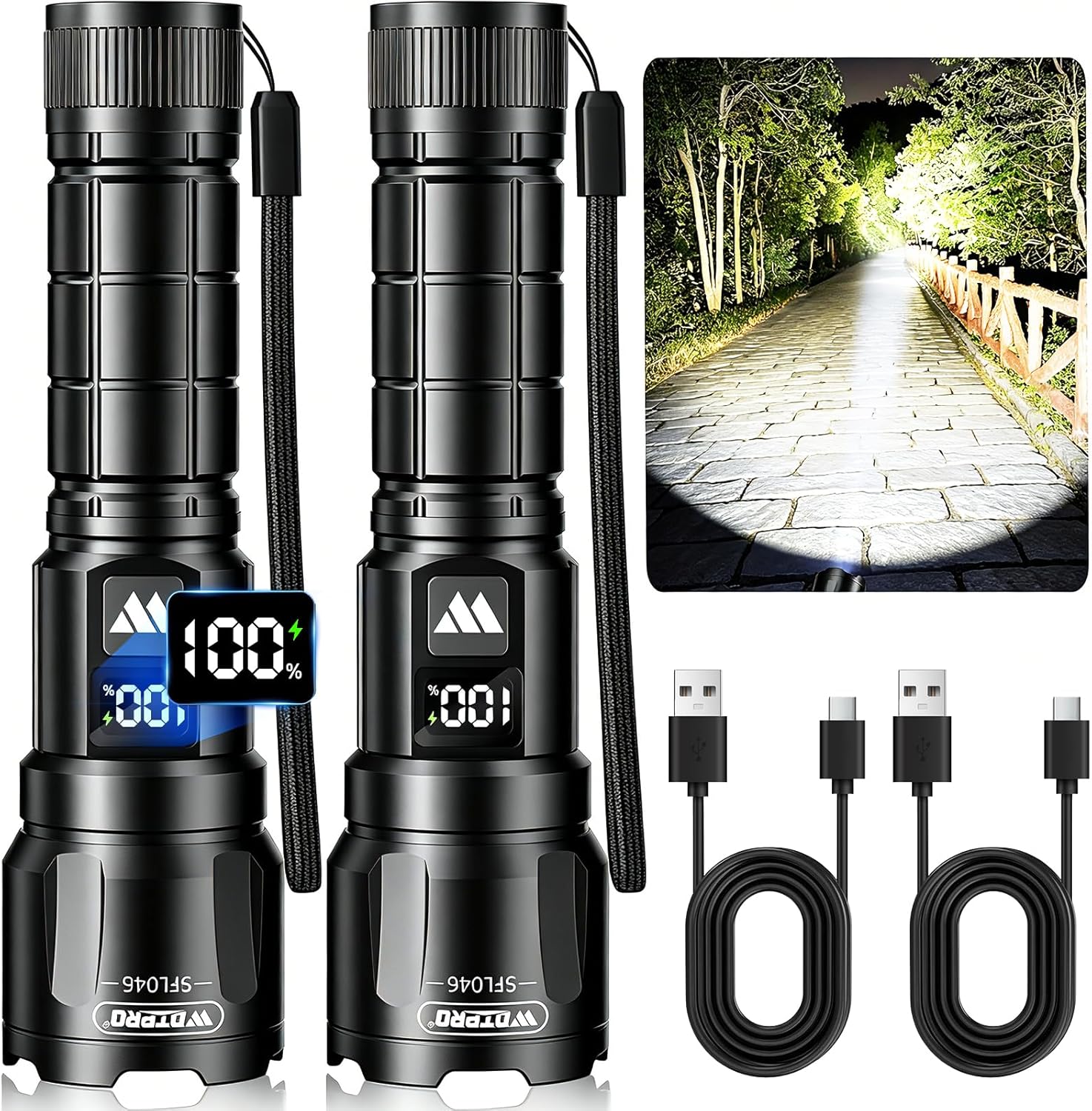 Detalle de Wdtpro 6000LM Rechargeable Flashlight 2-pack 🔦