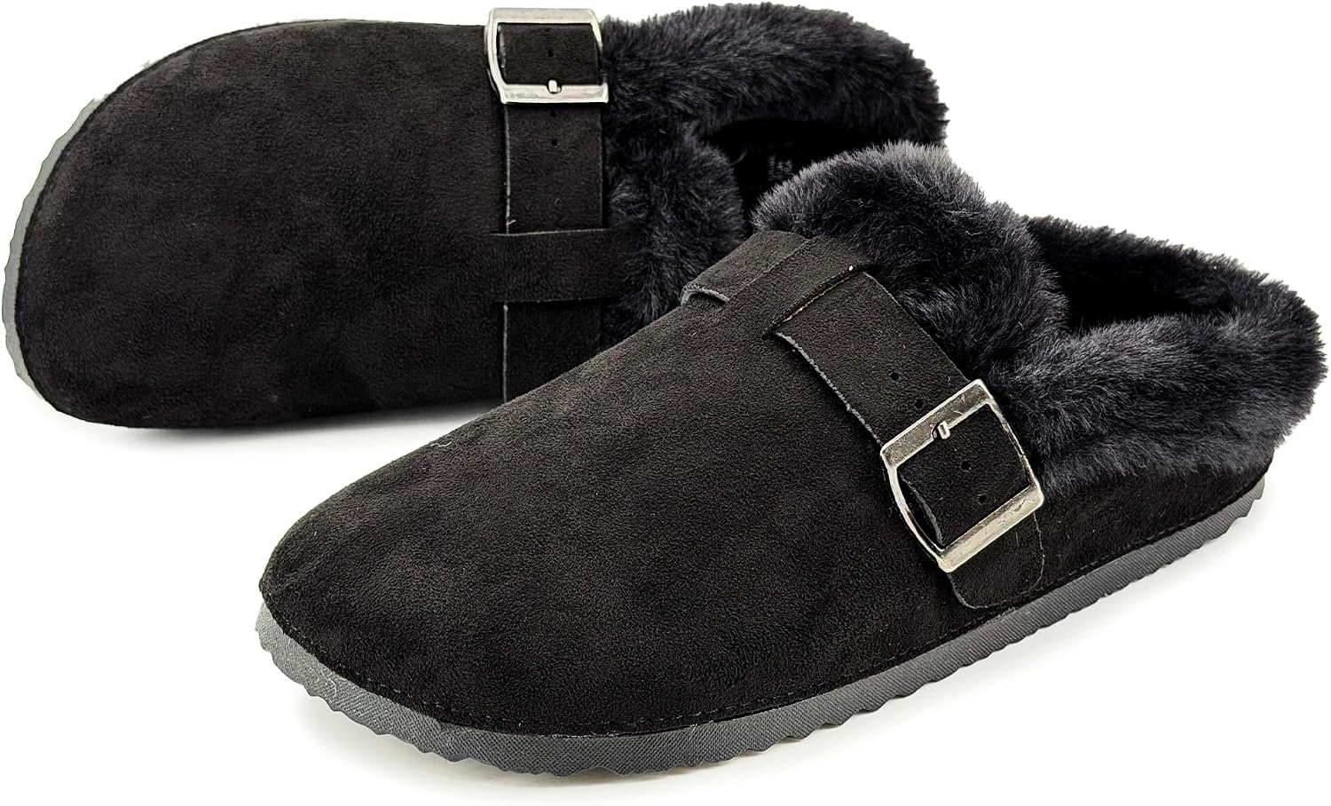 Detalle de JOMIX gevoerde winterpantoffels voor dames met suède-look en verstelbare gesp