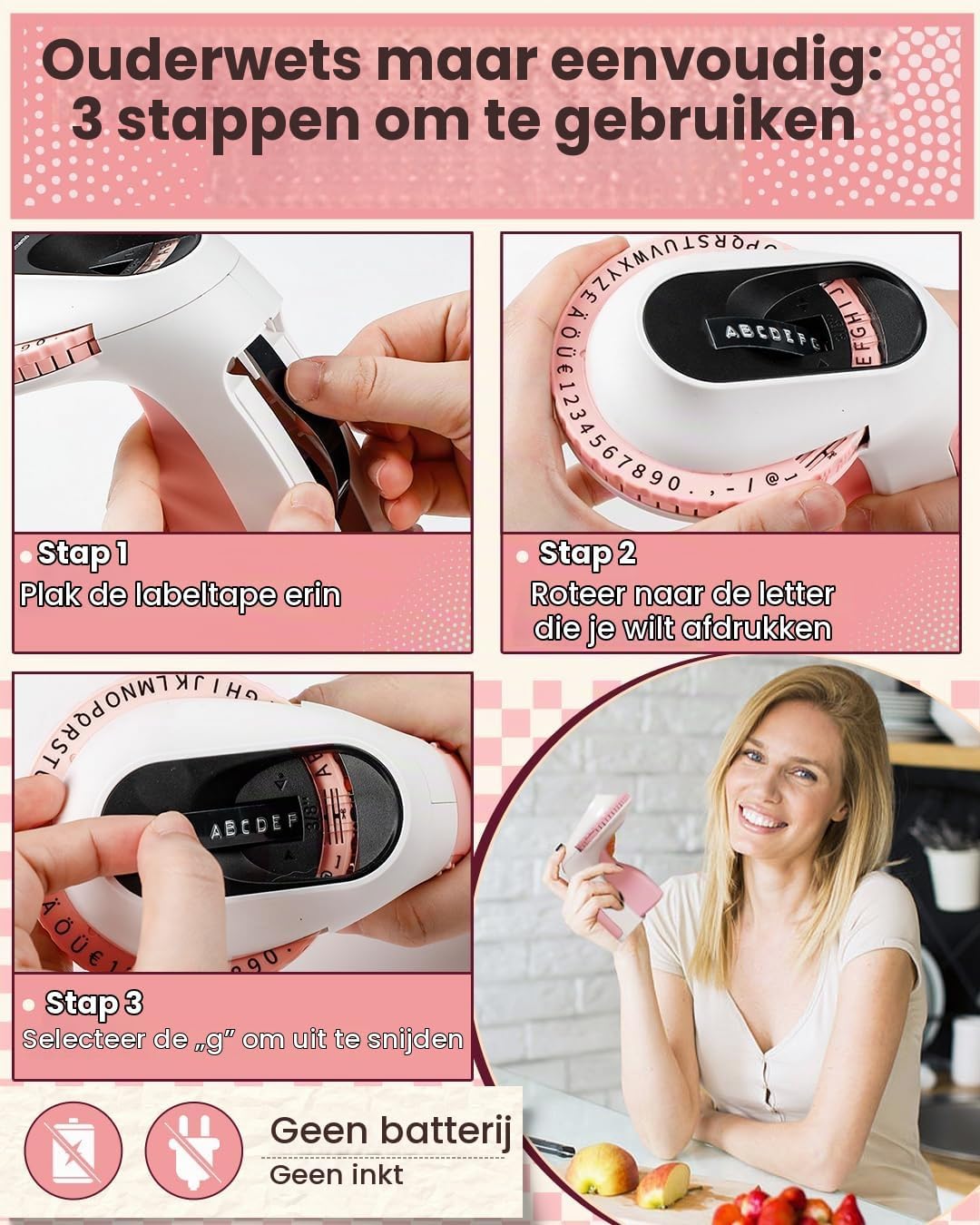 Detalle de Memoking MK-E975-3-PK reliëflabelmaker met 48 tekens en 3 labelrollen