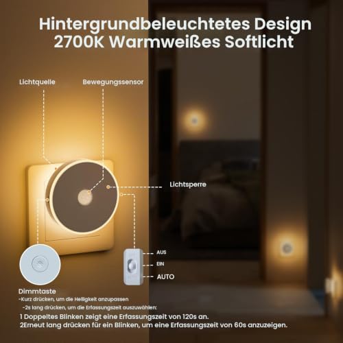 Detalle de Nachtlicht Steckdose mit Bewegungssensor & Dämmerungssensor, Dimmbare-3Modi von Yuinzin