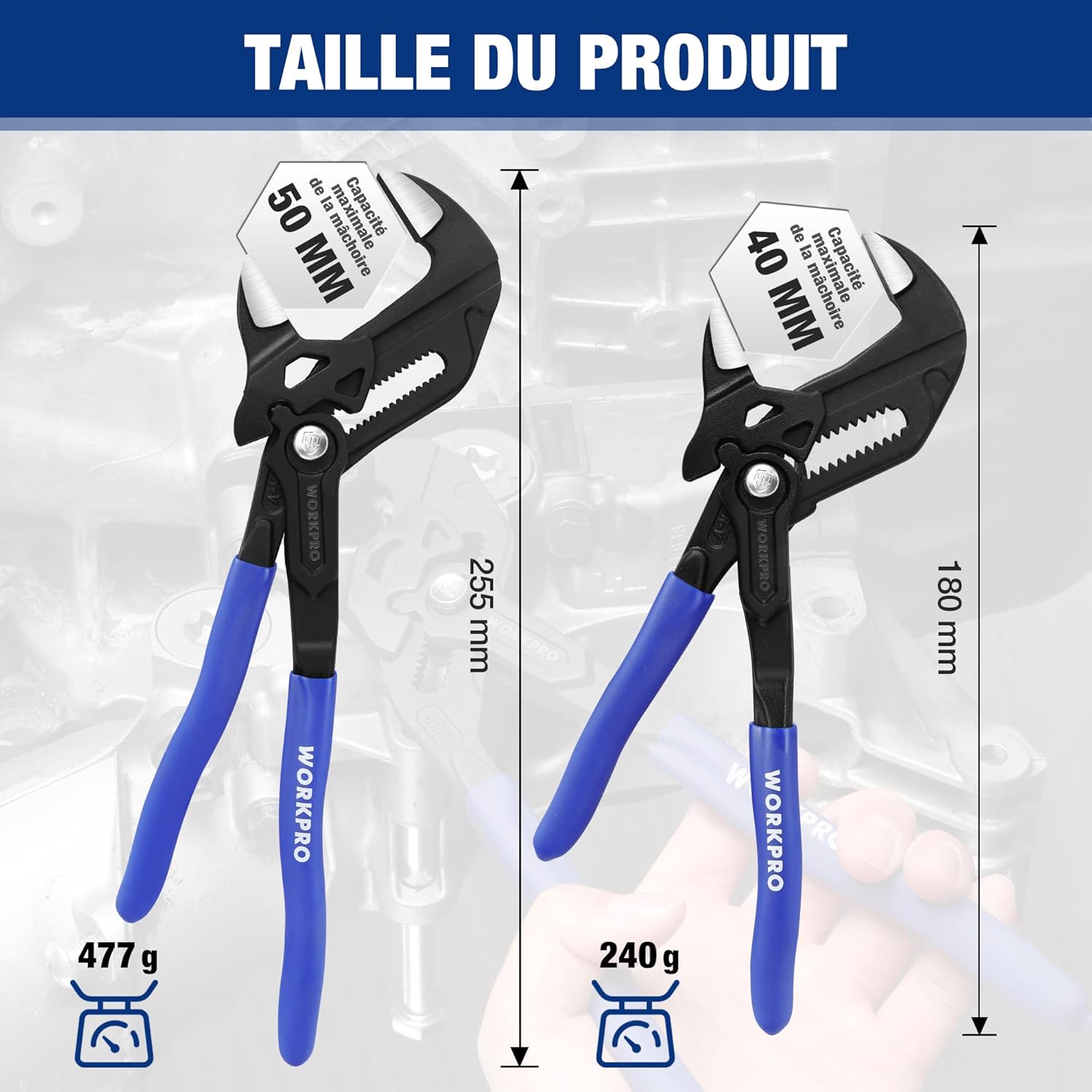 Thumbnail 1 de WORKPRO Clés à pince 180/255 mm