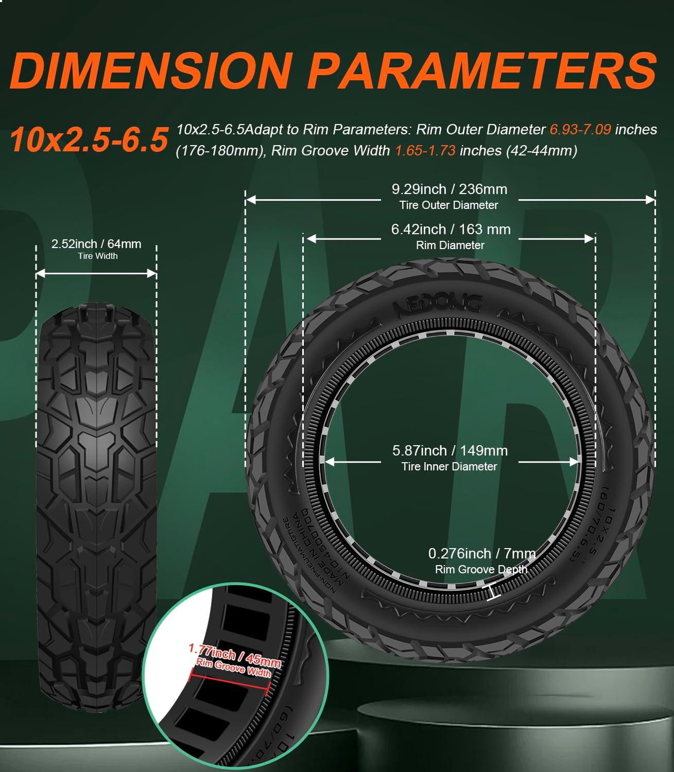 Thumbnail 6 de BANGTING 2PCS 60/70-6.5 E Scooter Reifen Tubeless – 10x2.50 Vollgummi, kompatibel mit Ninebot/G30-Reihe, Xiaomi 5-Serie und mehr