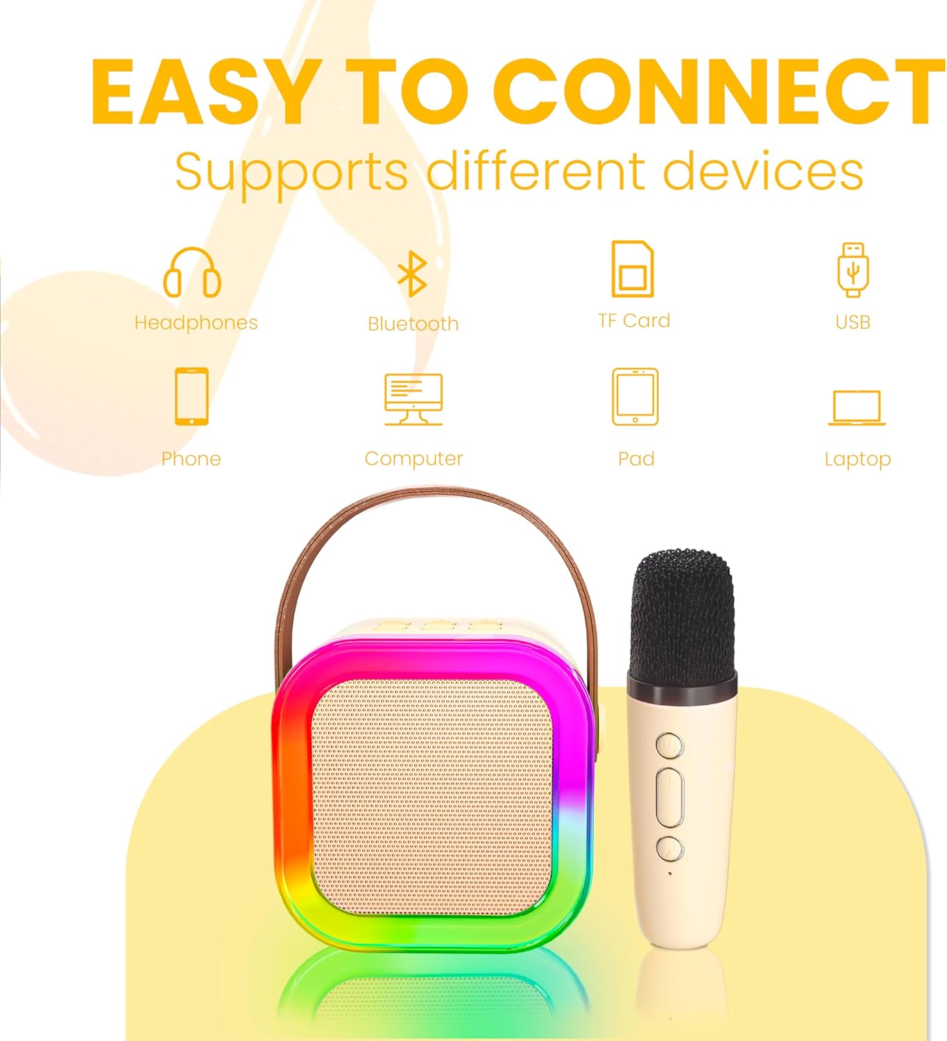 Thumbnail 5 de Ankuka Karaoke Machine for Kids & Adults with Wireless Microphone, Portable Bluetooth Speaker (Beige)