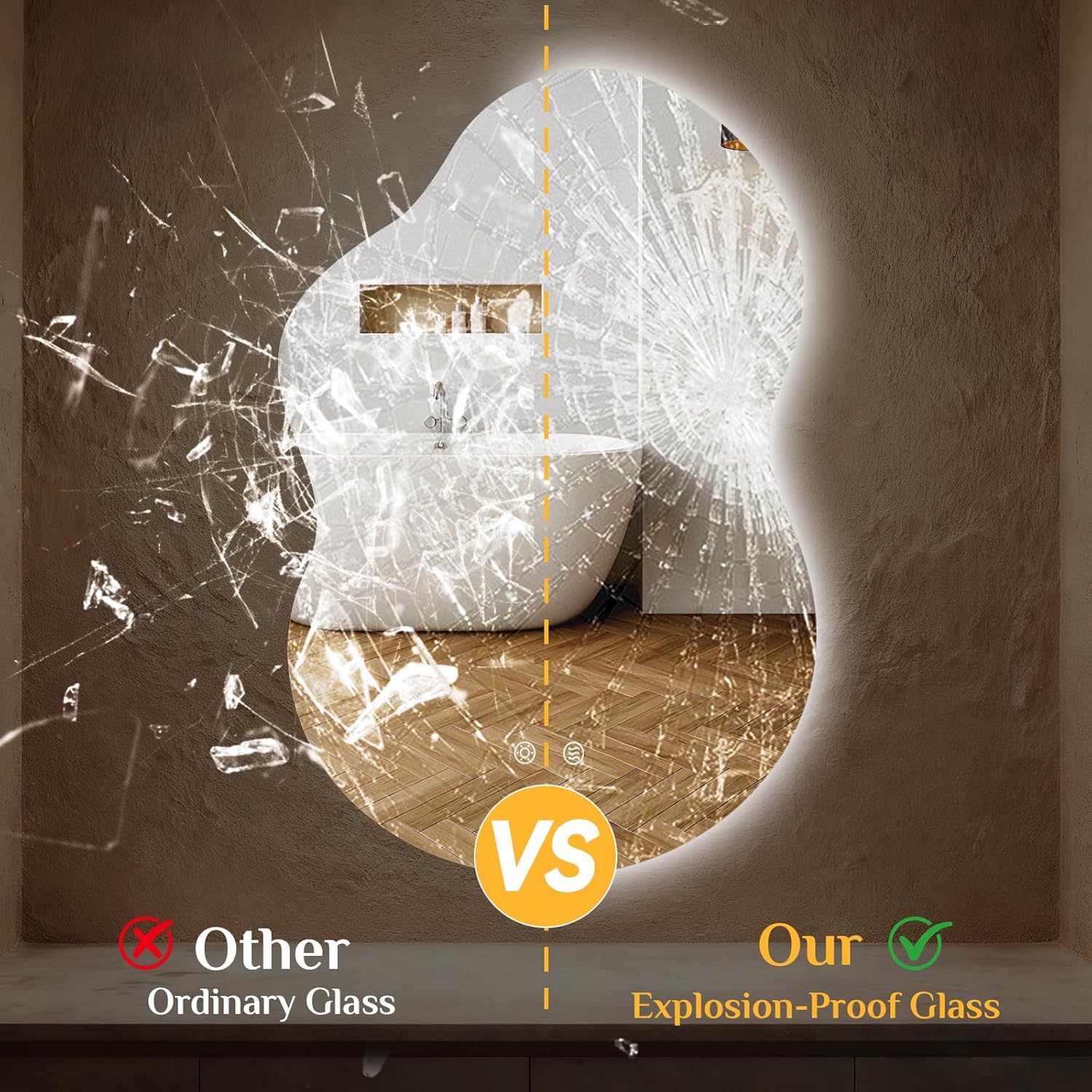 Thumbnail 2 de Clevich Miroir de salle de bain LED 90 x 60 cm à éclairage asymétrique et 3 températures de couleur