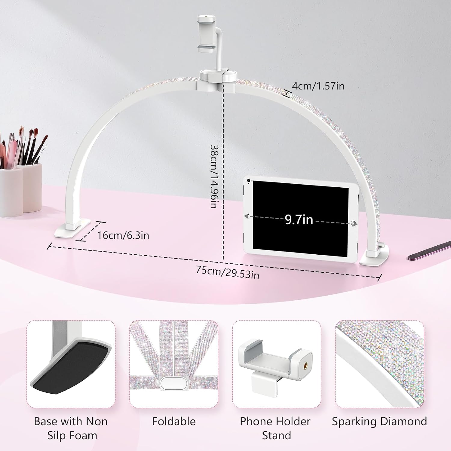 Detalle 2 de Yokilly F-700A Half Moon Nail Desk Light, Foldable LED with 3 Color Modes