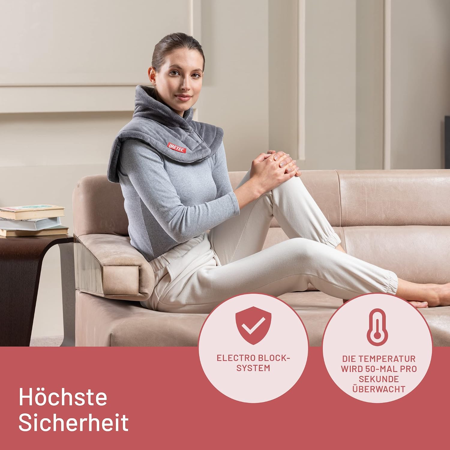 Detalle de Imetec Intellisense Cervical-Heizkissen für Hals und Schultern – 47 x 52 cm, 5 Temperaturen, waschbar