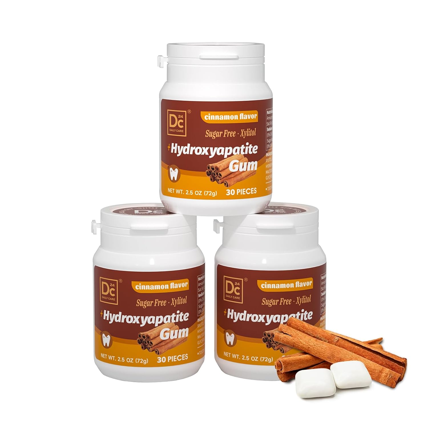 Detalle de DC24 DAILY CARE Remineralizing Hydroxyapatite Gum, Cinnamon, 90 Count