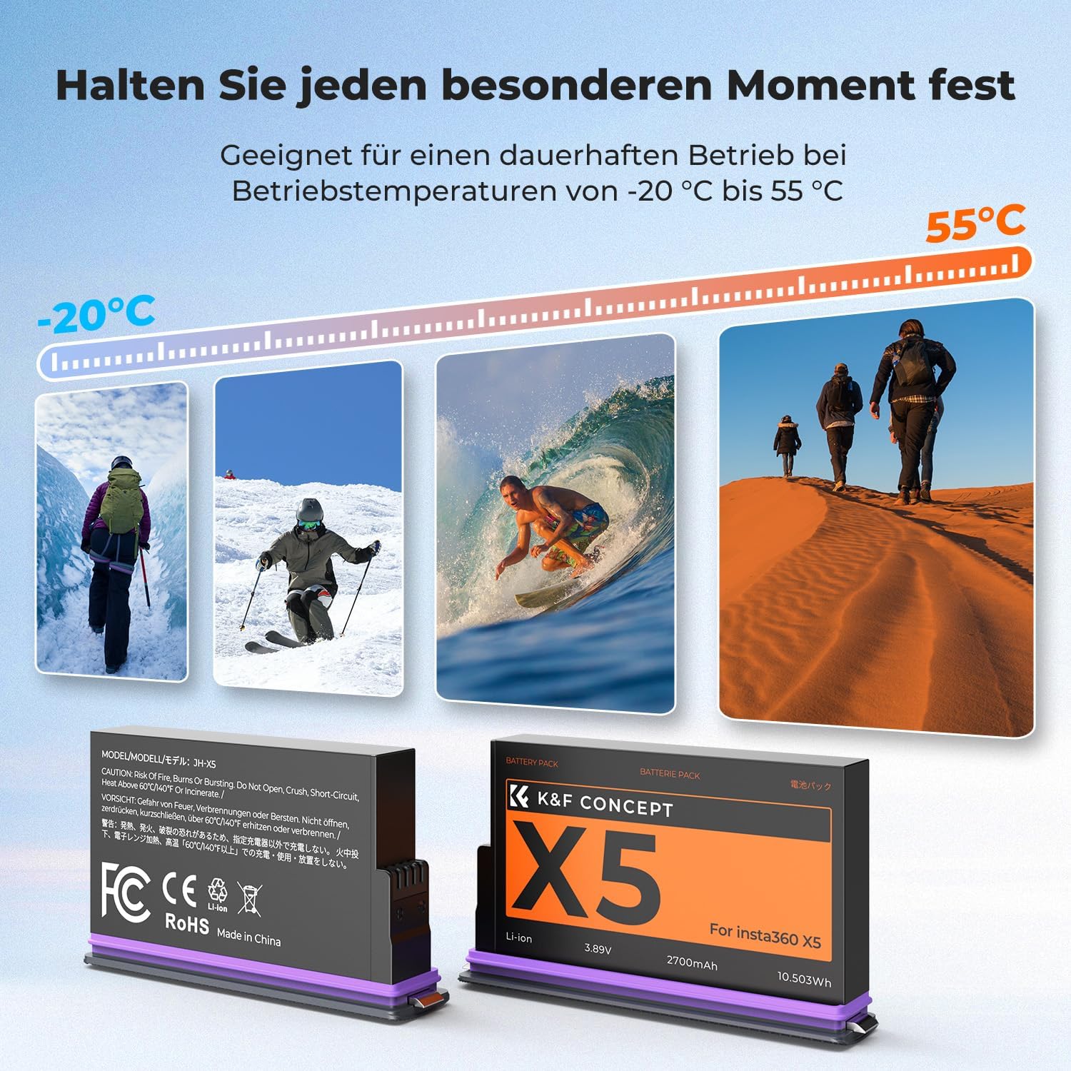 Thumbnail 3 de K&F CONCEPT 2700mAh Ersatzakku für Insta360 X5 – zuverlässige Zusatzenergie