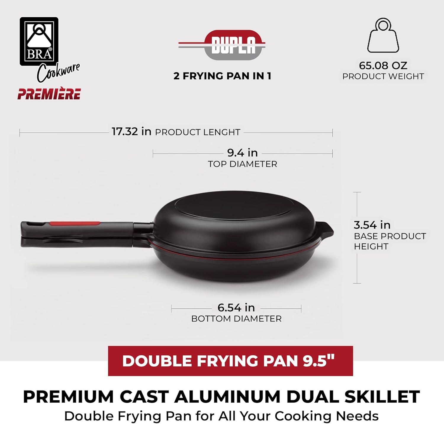 Thumbnail 2 de BRA Dupla Premiere Poêle Double à Omelette 24 cm – Noir, aluminium moulé, antiadhésif sans PFOA