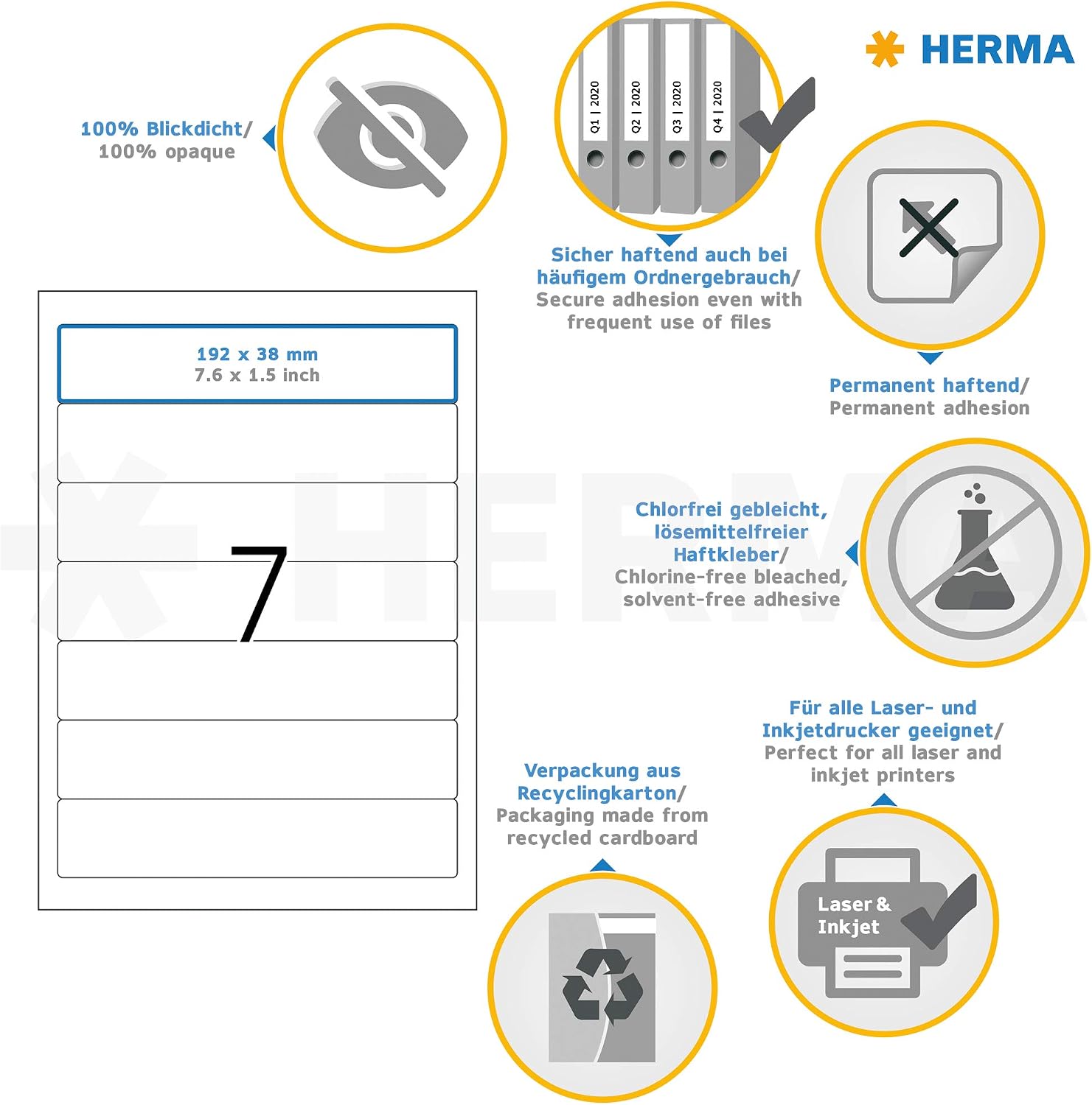 Detalle 2 de HERMA 4283 ryggetiketter 192 x 38 mm, vita och ogenomskinliga, 700 st