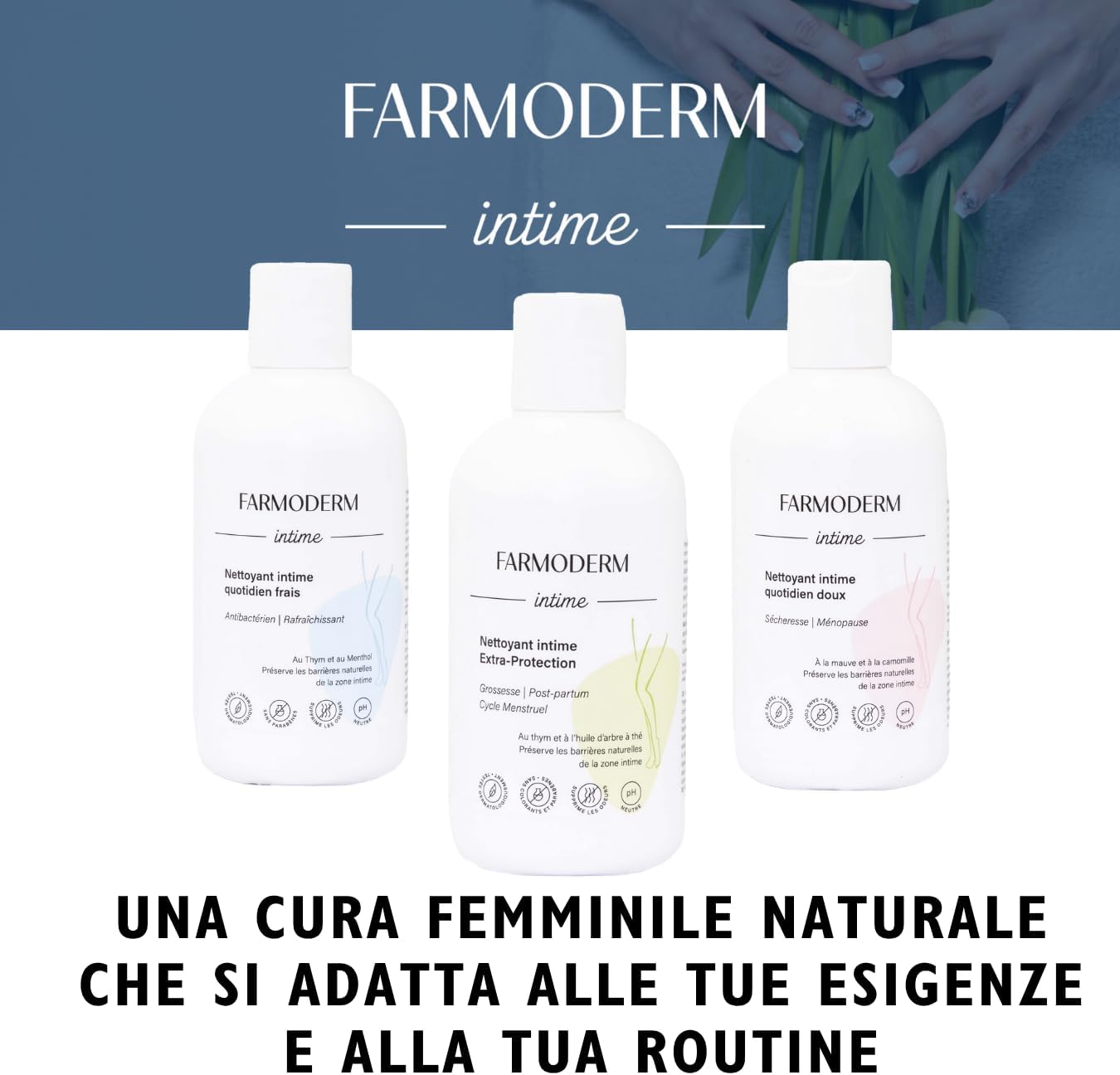 Detalle de Farmoderm Lavaggio intimo Femminile Protezione Extra 300ml – Detergente delicato per gravidanza, post-partum e ciclo mestruale