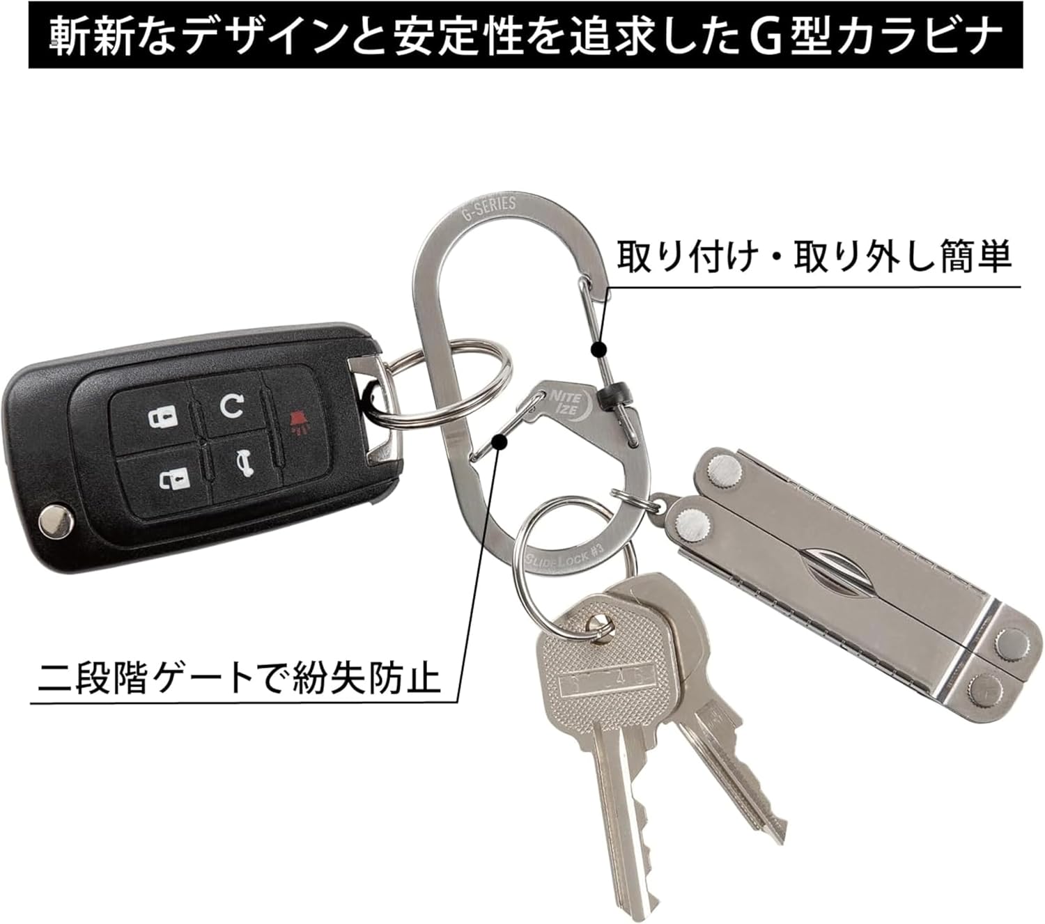 Detalle de NITEIZE Gカラビナー スライドロック #3 ステンレス製・2ゲート構造