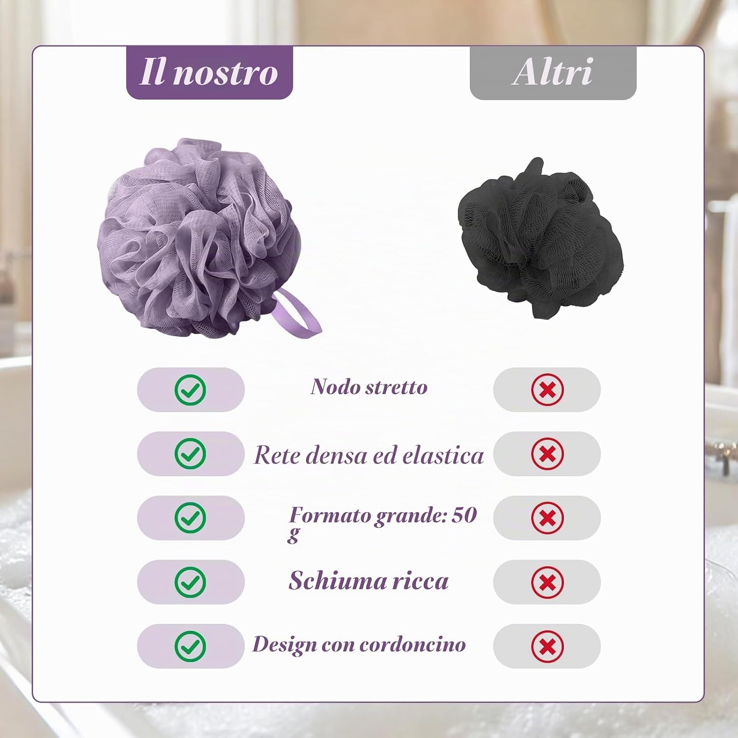 Detalle 2 de flintronic 4 Pezzi Spugna Doccia 50 g – Palla Doccia in Tessuto a Rete, Esfoliante e Morbido, con Cordino