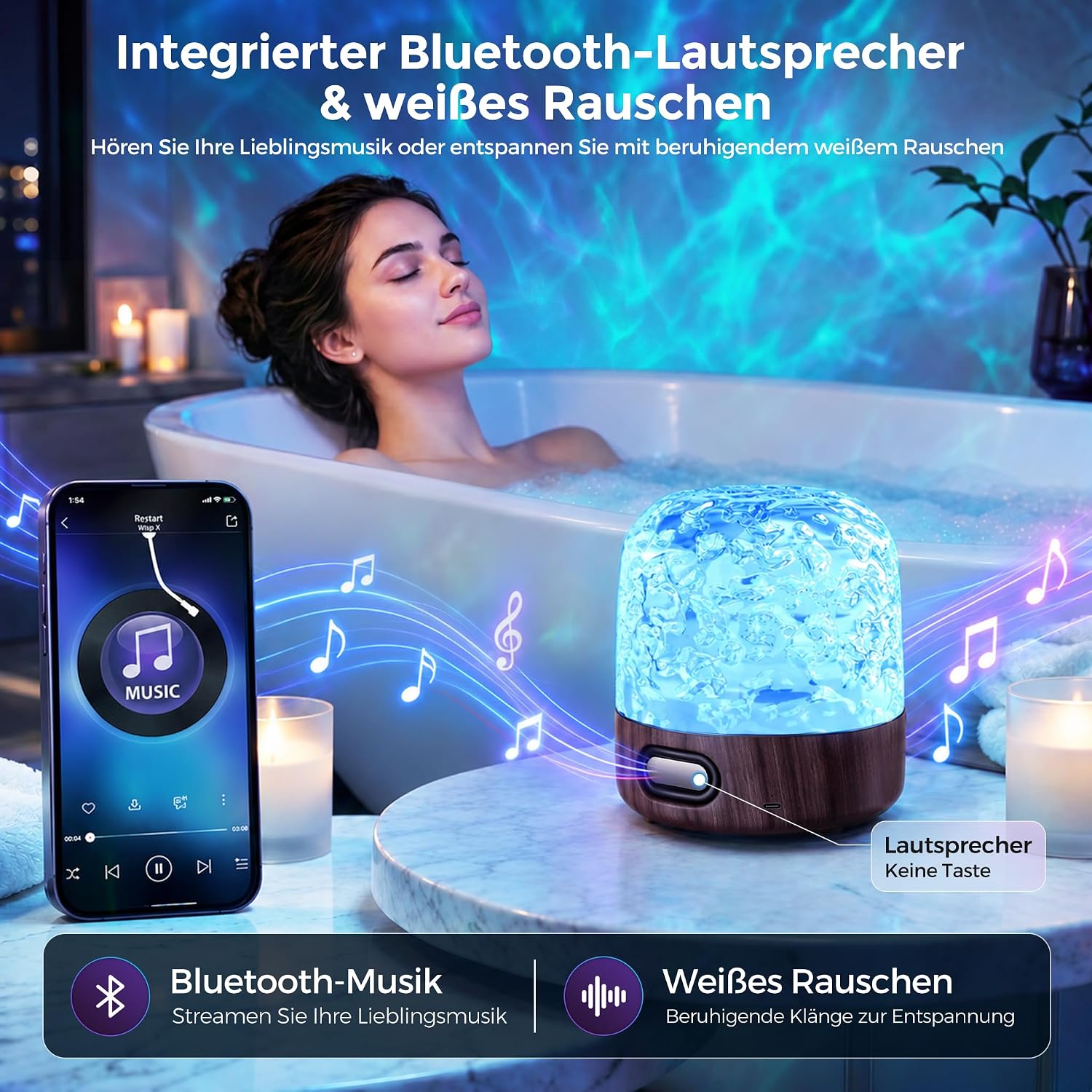 Thumbnail 1 de UPXNBOR Sternenhimmel Projektor Nachtlicht mit Bluetooth-Lautsprecher – 16 Farben, Ocean-Wave-Modus, IP54