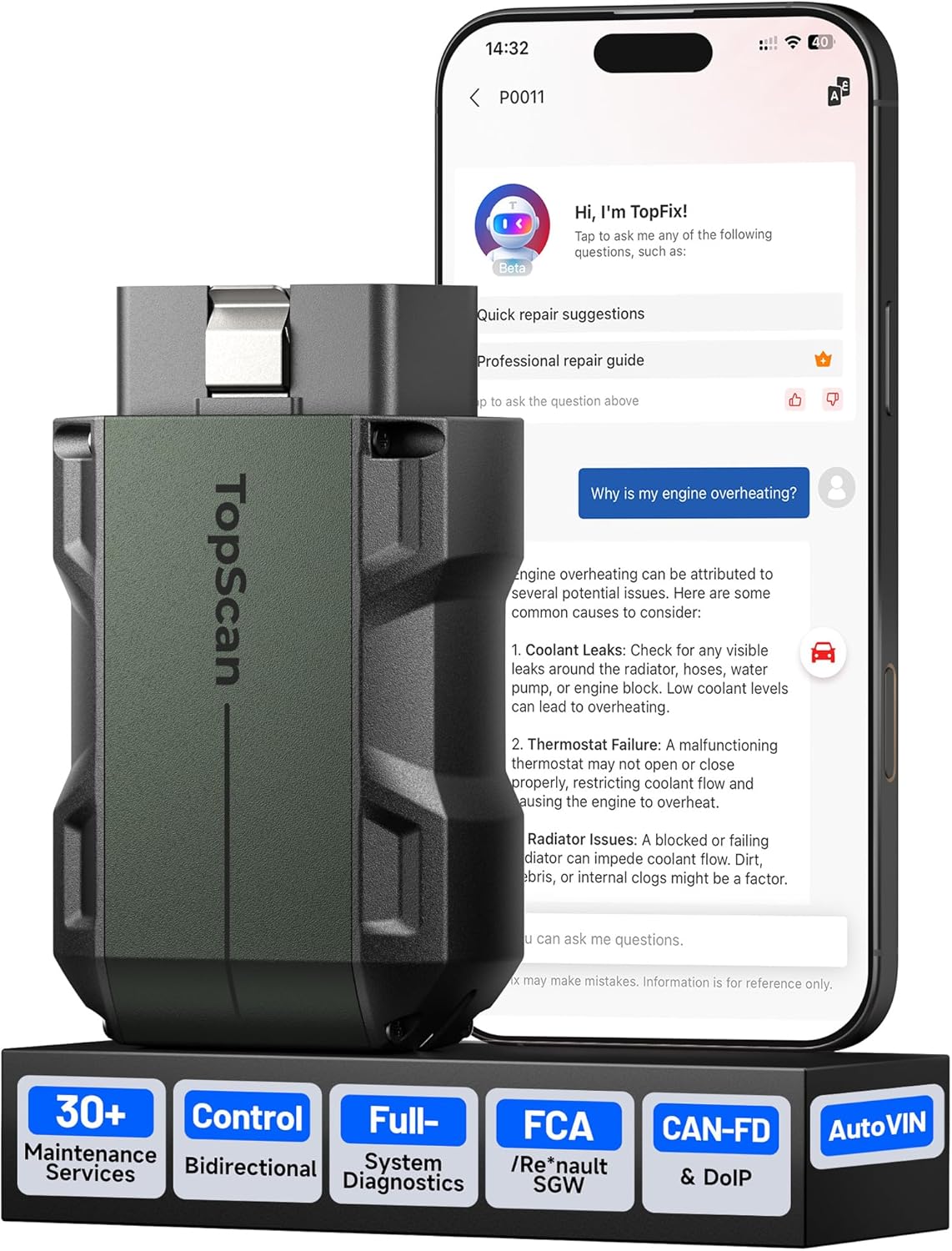 Detalle de TOPDON TopScan Master OBD2 Bluetooth Bidirectional Scanner (Full-System, CAN-FD & DoIP) for iOS & Android