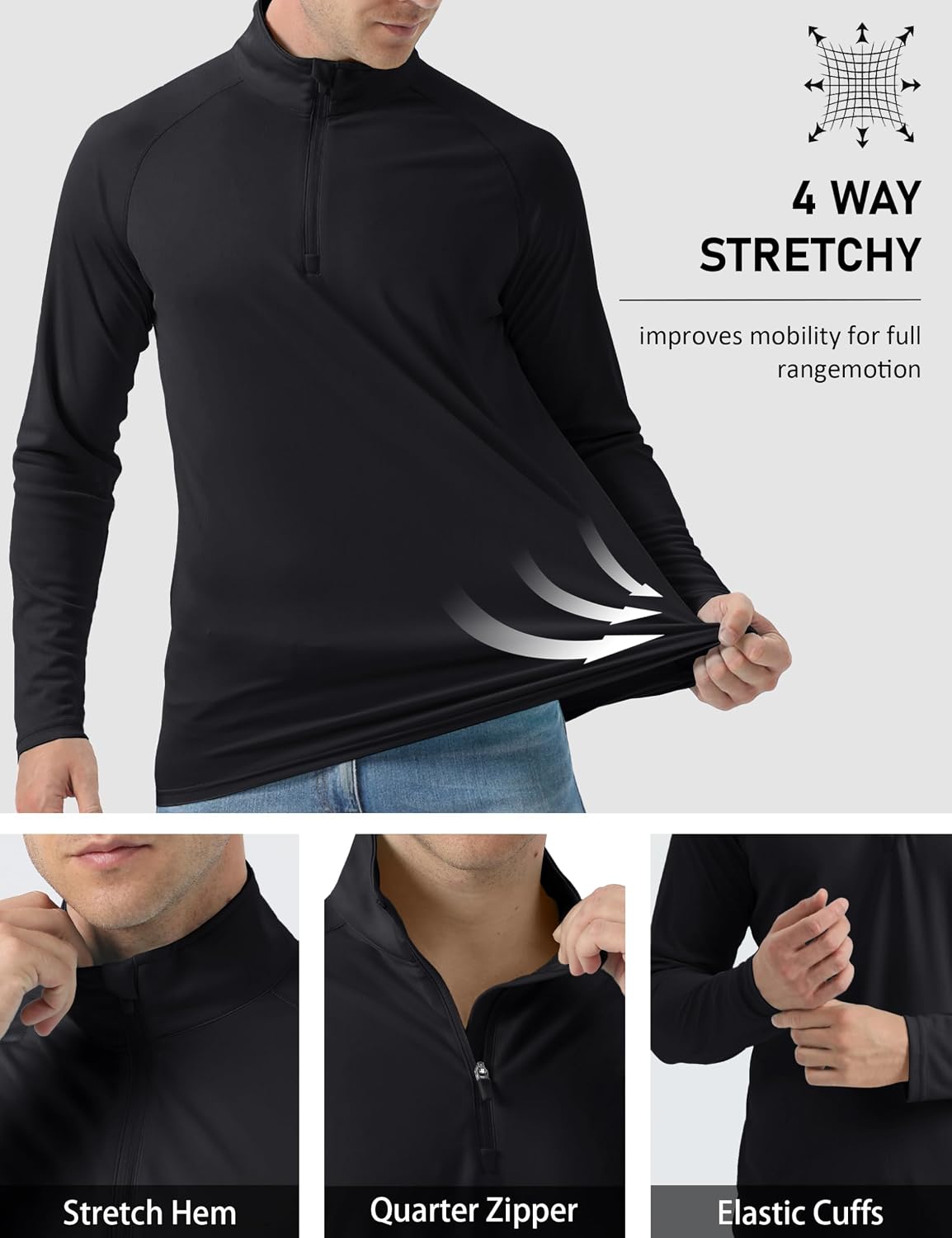 Detalle 2 de MAGCOMSEN men’s long sleeve sun protection 1/4 zip running & gym rash guard top (UPF 50+)