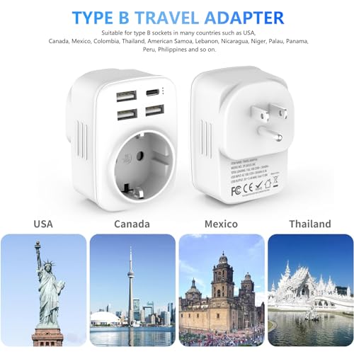 Detalle de Clomnpe Adaptador Enchufe USA 5 en 1 (2 piezas) – Europeo a Americano con 3 USB y USB-C