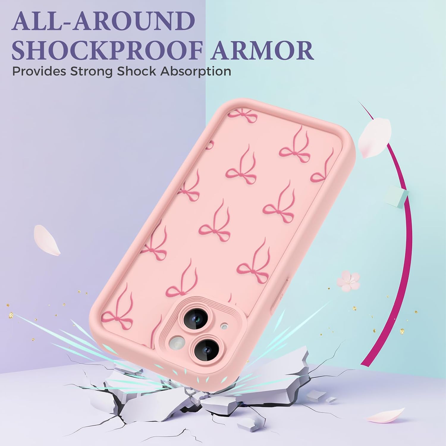 Detalle de FUXICASE iPhone 13 Case with Pink Bow Pattern (Soft TPU/Silicone Look) for Shock Protection