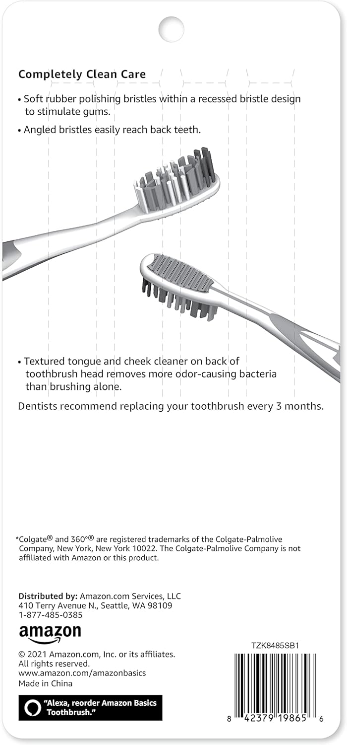 Thumbnail 1 de Amazon Basics Orbit Toothbrushes (Soft Bristles), Full Size, 4 Count – Assorted Colors