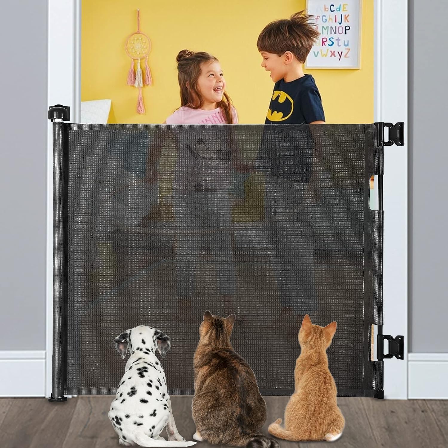Detalle de MYPIN Extra Wide Retractable Dog Gate 180×86 cm