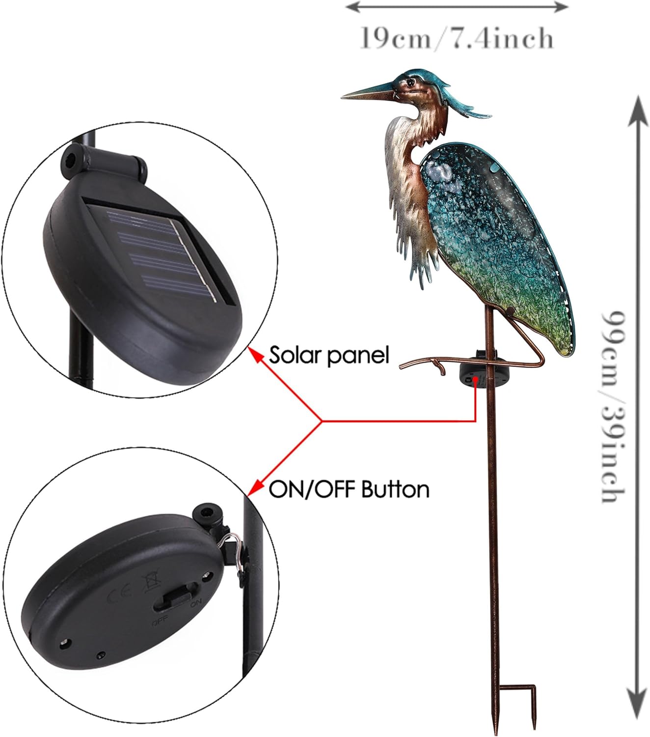 Thumbnail 6 de TERESA'S COLLECTIONS Large Glass Blue Heron Solar Garden Light
