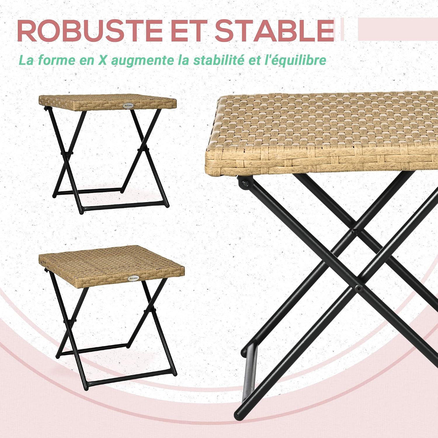 Detalle 2 de Outsunny Table Basse Pliable 40x40 cm Rotin