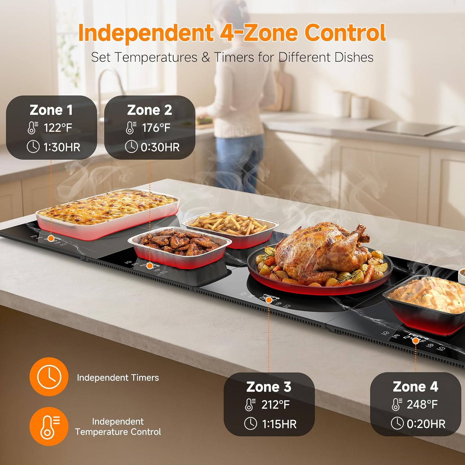 Detalle 2 de FEPPO HF-PJ03-4 Electric Warming Tray, 47" x 15" Modular Glass Surface